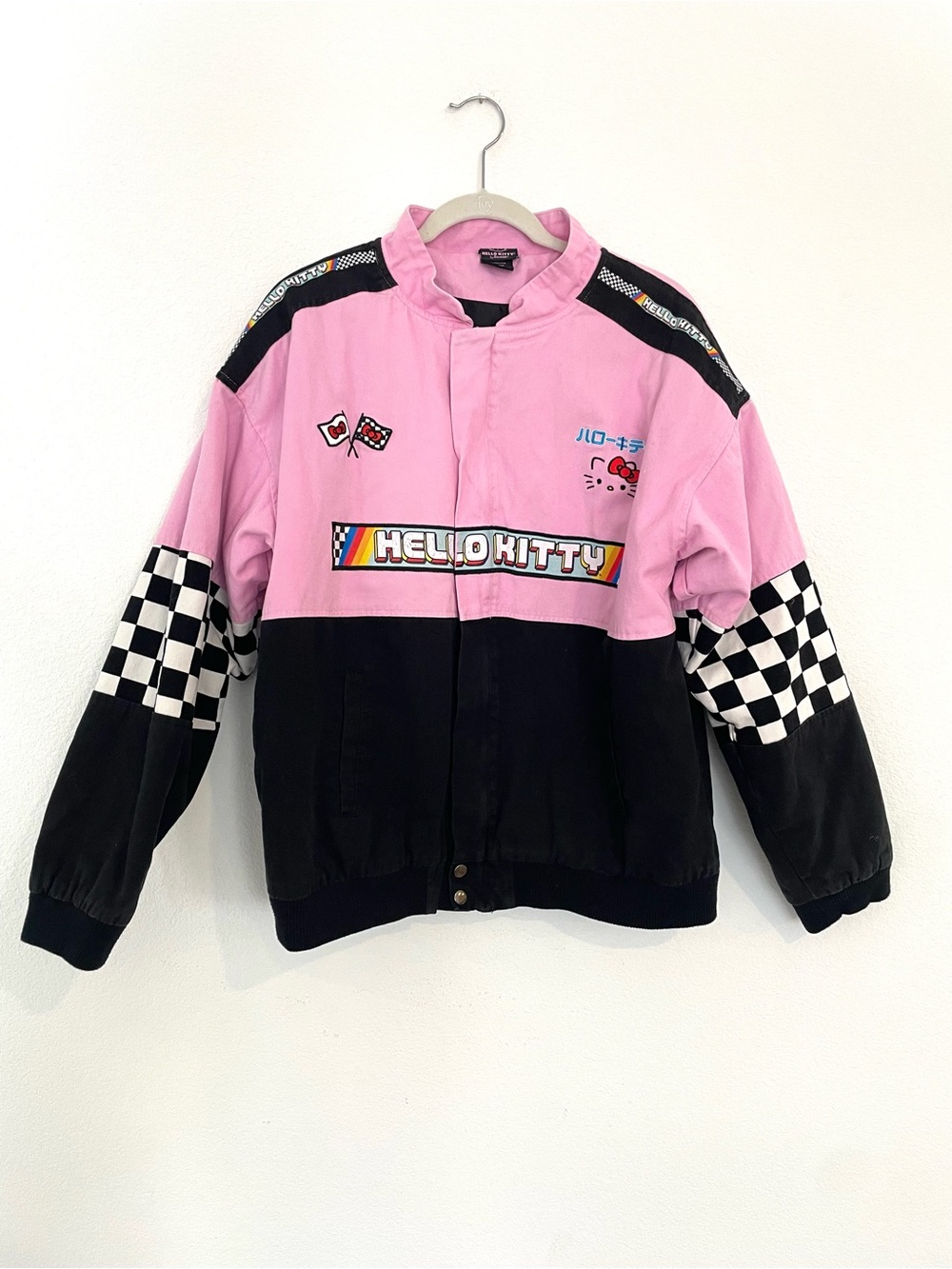 Sanrio Hello Kitty Like New Pink and Black Checkered Racing Jacket